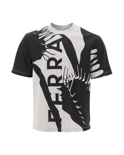 Ferragamo Black Graphic Print T-Shirt With Seven for men