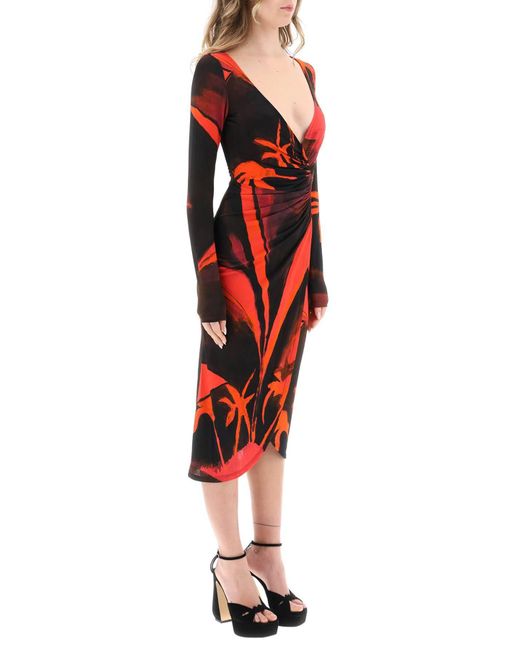 Louisa Ballou Red 'Summer Solstice' Jersey Midi Dress