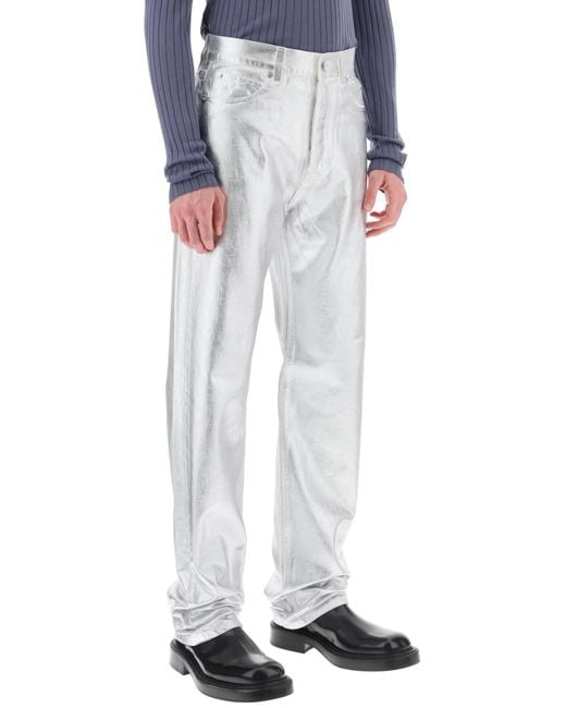Ferragamo White Metallic Denim Jeans for men