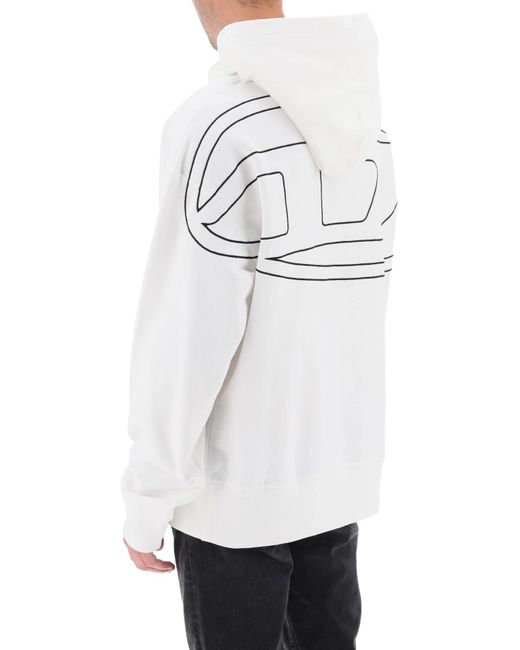 DIESEL White Macs-Hood-Megoval Hoodie With Logo Embroidery for men