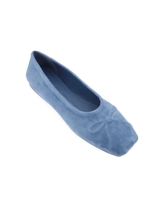Marni Blue Suede Little Bow Ballerina Shoes