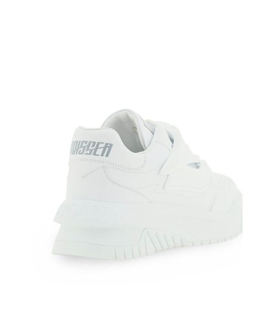 Versace White Odissea Logo-embossed Leather Flatform Low-top Trainers for men