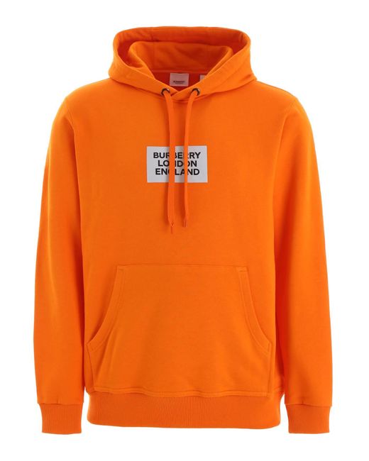 Burberry Orange Logo Print Cotton Hoodie for men