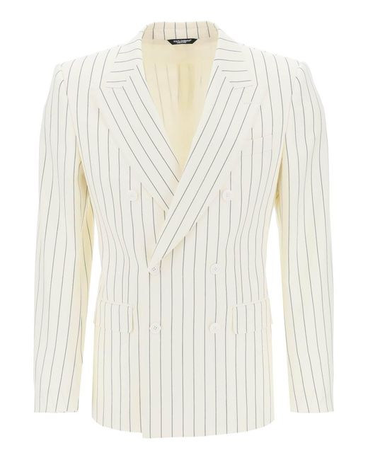 Dolce & Gabbana White Double-Breasted Pinstripe for men