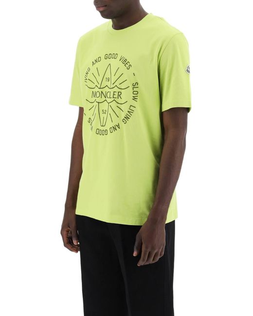 T-Shirt Con Ricamo Logato di Moncler in Yellow da Uomo