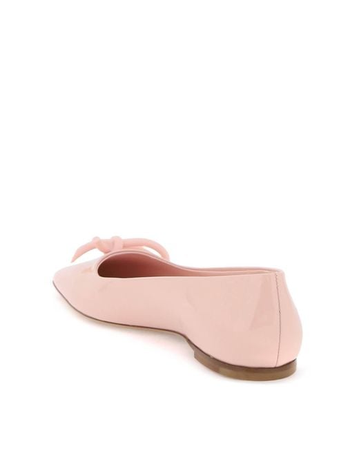 Ferragamo Pink Patent Leather Ballet Flats With Asymmetrical Bow