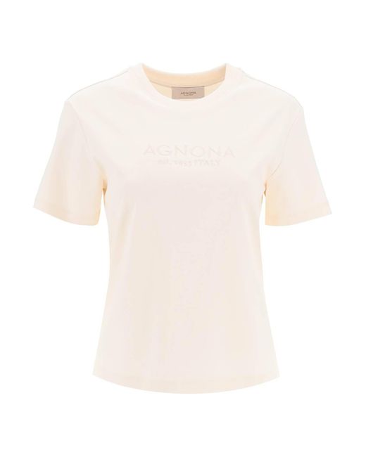 Agnona White T-Shirt With Embroidered Logo