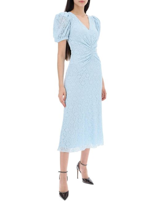 ROTATE BIRGER CHRISTENSEN Blue Midi Lace Dress With Puffed Sleeves