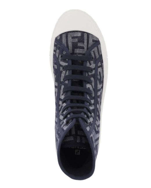 Sneakers Domino in denim jacquard di Fendi in Blue da Uomo