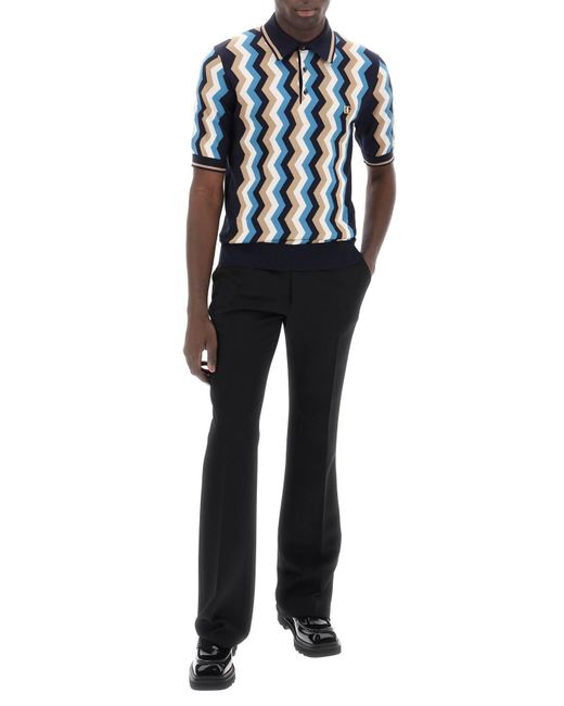 Dolce & Gabbana Blue Silk Polo Shirt With Zigzag In for men