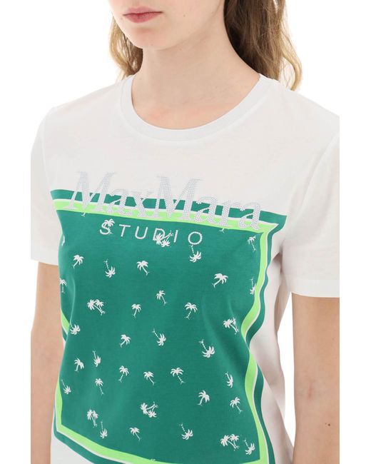 Max Mara Studio 'wien' Printed T-shirt in Green | Lyst