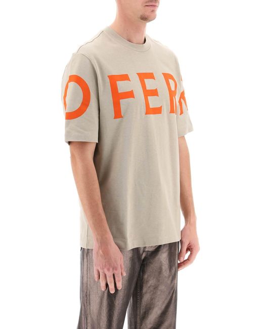 Ferragamo White Short Sleeve T-Shirt With Oversized Logo for men