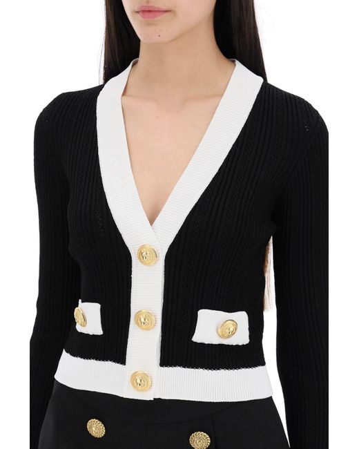 Balmain Black Knitted Cardigan With Embossed Buttons
