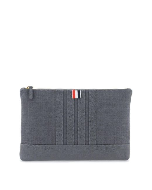 Thom Browne Gray Wool 4 Bar Pouch for men