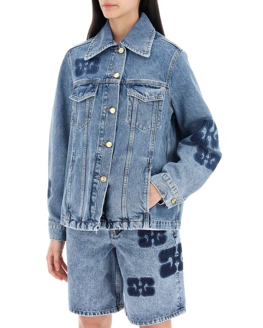 Ganni Blue Denim Jacket With Patch Detail