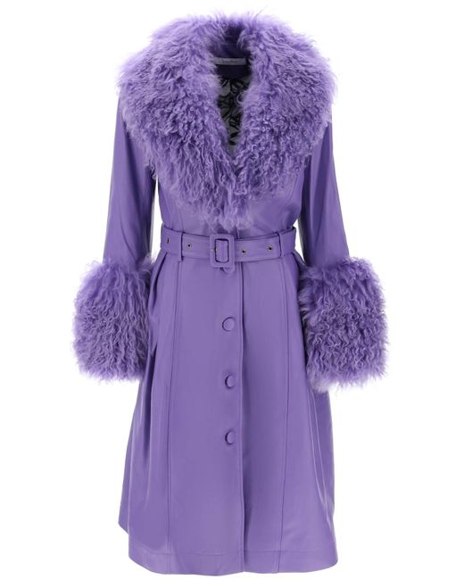 Saks Potts Purple Foxy Leather And Shearling Long Coat