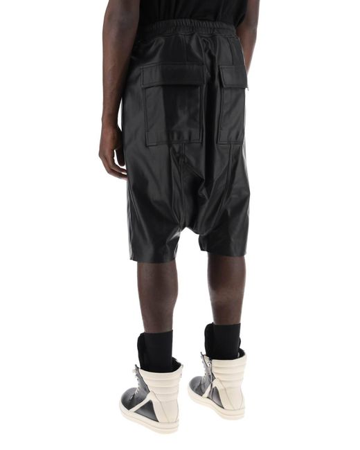 Rick Owens Black Leather Bermuda Shorts For for men