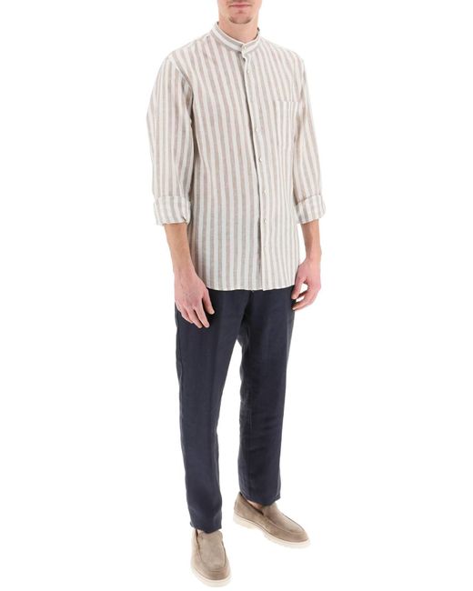 Agnona White Striped Linen Shirt for men