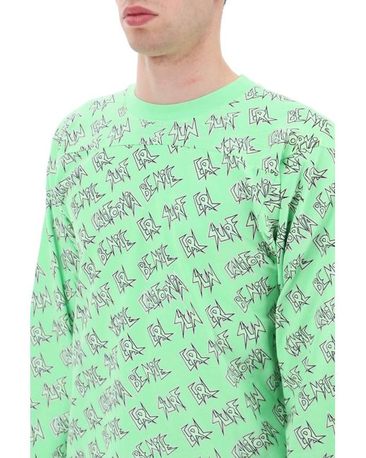 ERL Green 'waffle' Long Sleeved T Shirt With All Over Print for men