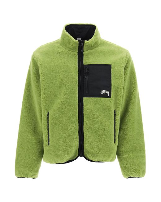 Stussy Green Reversible Jacket In Sherpa Fleece And Nylone for men
