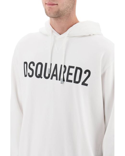 DSquared² White Logo Print Hoodie for men