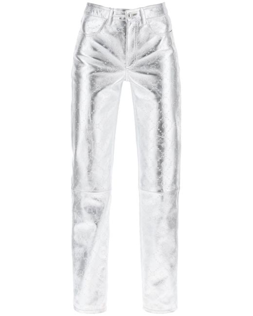 MARINE SERRE White Moonogram Pants In Laminated Leather