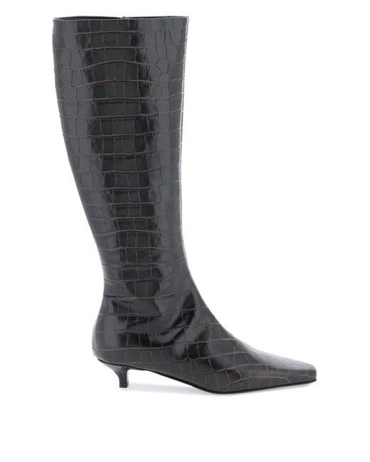Totême  Black The Slim Knee High Boots In Crocodile Effect Leather