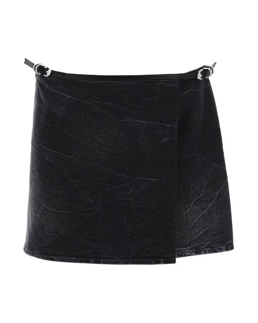 Givenchy Black Voyou Denim Wrap Mini Skirt With