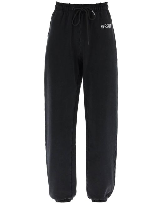 Versace Black Distressed jogger Pants With Logo Embroidery