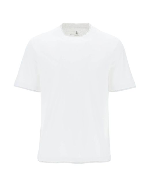T-Shirt Effetto Stratificato di Brunello Cucinelli in White da Uomo