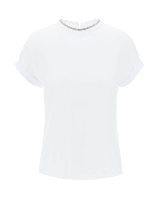 Brunello Cucinelli White Cotton T Shirt With Precious Coll