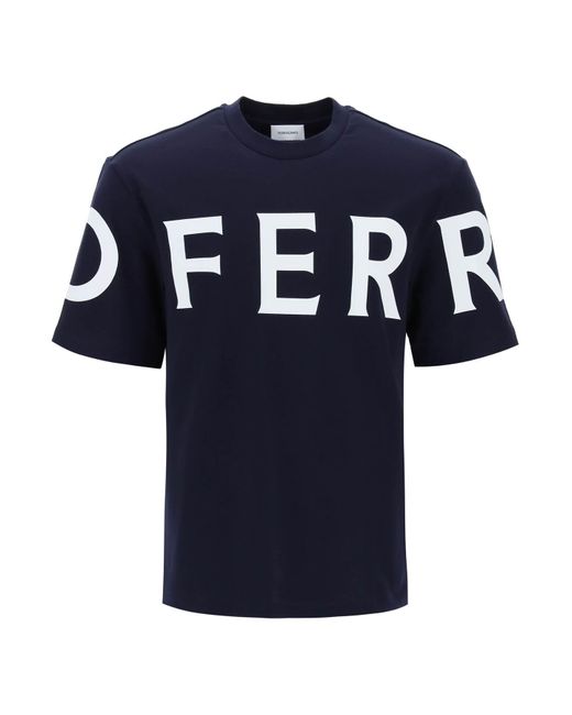 Ferragamo Blue Short Sleeve T-shirt With Oversized Logo for men