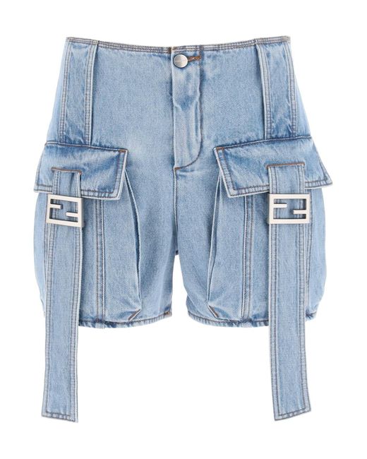 Fendi Blue Cargo Shorts In Denim