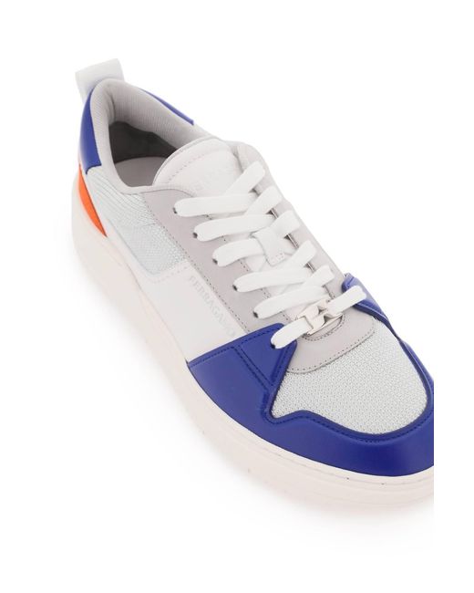 Ferragamo Blue Leather And Technical Fabric Sneakers for men