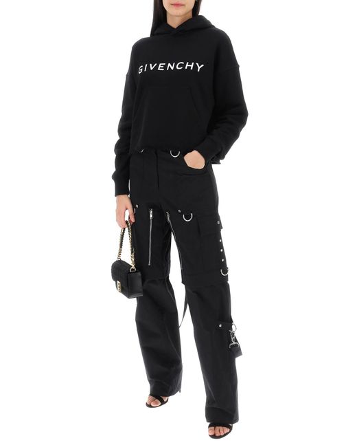 Givenchy Black Cropped Hoodie With Logo Print