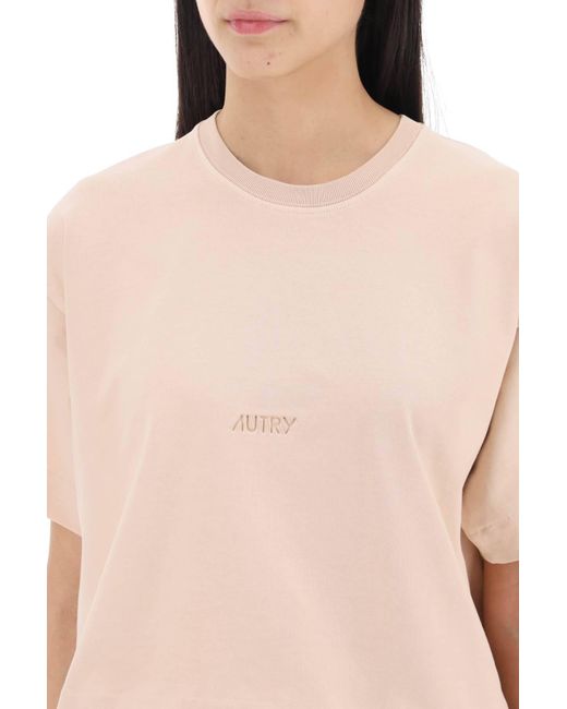 Autry Pink Boxy T-Shirt With Debossed Logo