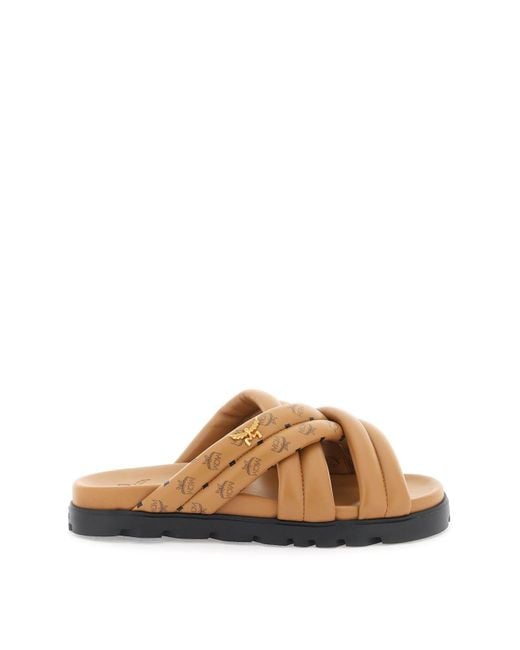 MCM Leather Monogram Sandals With in Brown Lyst UK