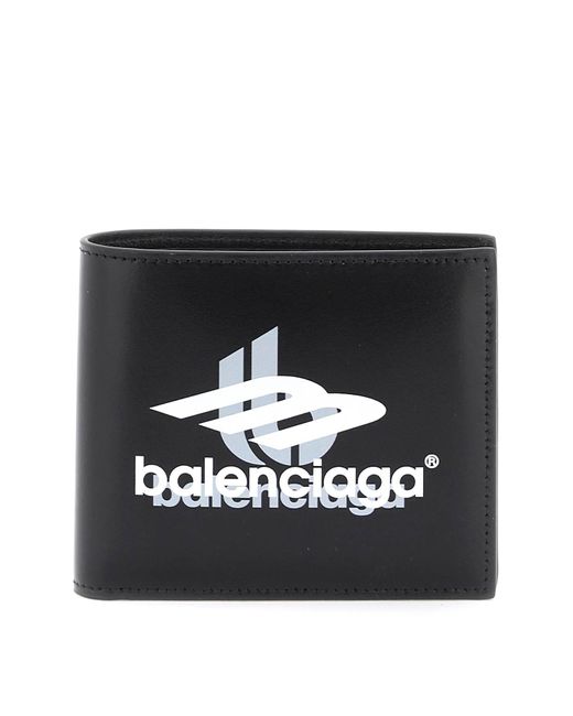 Balenciaga Black Bi-Fold Wallet With Layered Sports Logo