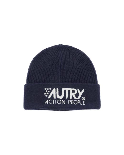 Autry Blue Beanie Hat With Embroidered Logo for men
