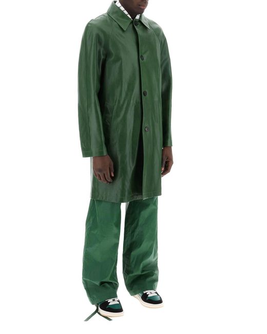 Ferragamo Green Midi Nappa Leather Coat for men