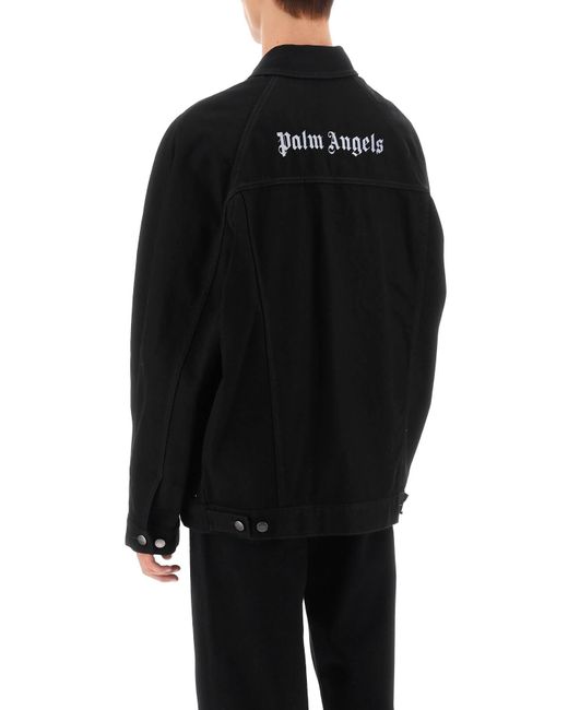 Palm Angels Black Denim Jacket With Logo Embroidery for men