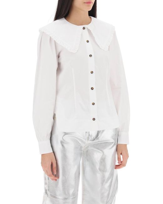 Camicia Con Maxi Colletto di Ganni in White