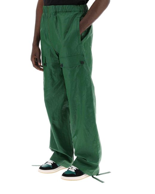 Ferragamo Green Linen Coated Pants For for men