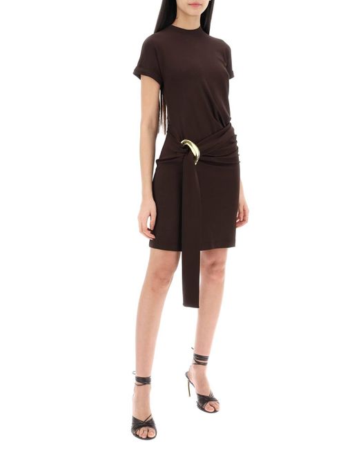 Ferragamo Black Short Dress With Sash And Metal Ring Accent
