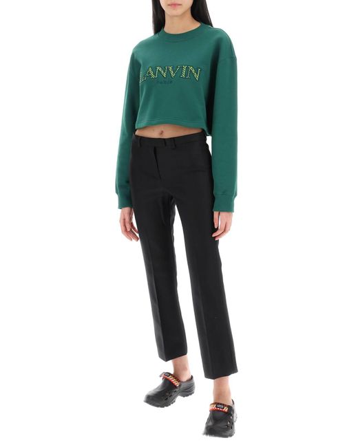Lanvin Green Cropped Sweatshirt With Embroidered Logo Patch