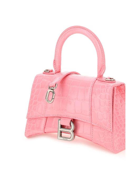 Balenciaga Pink Hourglass Top Handle Xs Croco-embossed Leather Bag