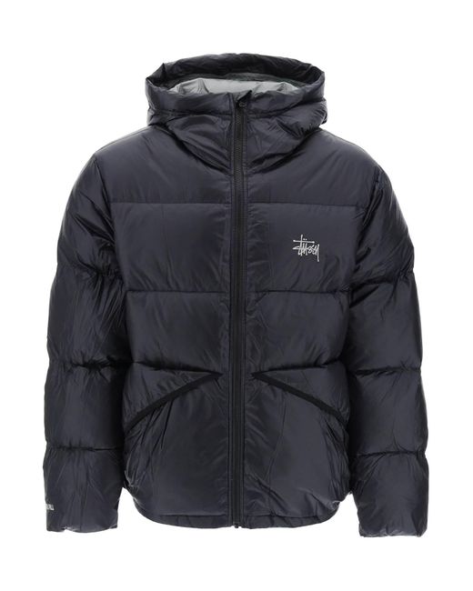 Stussy Blue Hooded Puffer Jacket In Micro Ripstop for men