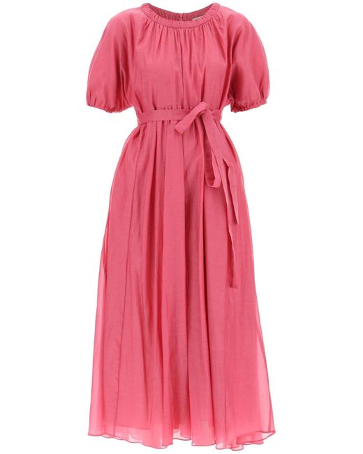 Max Mara 'fresia' Cotton Voile Maxi Dress in Pink | Lyst