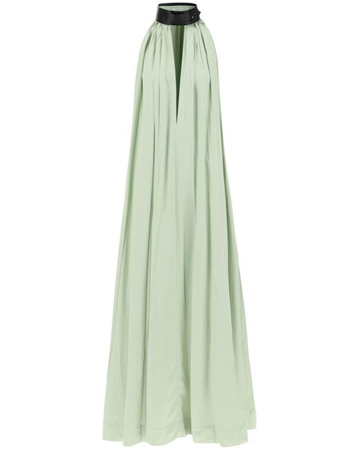 Ferragamo Green Maxi Dress With Leather Buckle Detail