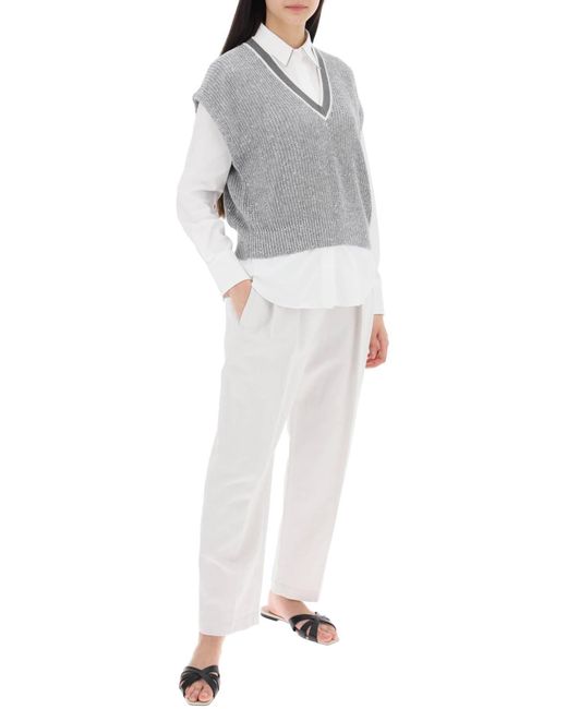 Brunello Cucinelli White Cotton And Linen Slouchy Pants